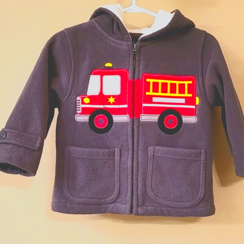 Grey fleece firetruck zip up hoodie